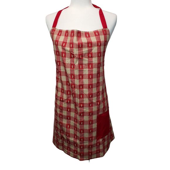Christmas Angels Kitchen Apron, Red and Tan, with Wrap Tie and Pocket - Picture 4 of 9
